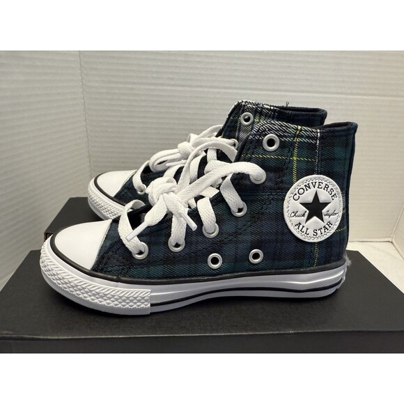 New Converse Chuck Taylor All Star Plaid High Tops Youth Sz 12 Lace Up Stars - Picture 4 of 12